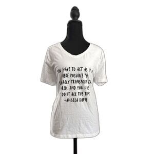 Women's Angela Davis Quote Screen Printed on XL White Time and Tru V-Neck Tee